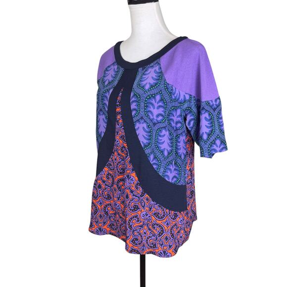 Tracy Reese 100% Silk Purple Pattern 3/4 Sleeve Lightweight Breezy Colorful Top - Picture 3 of 11